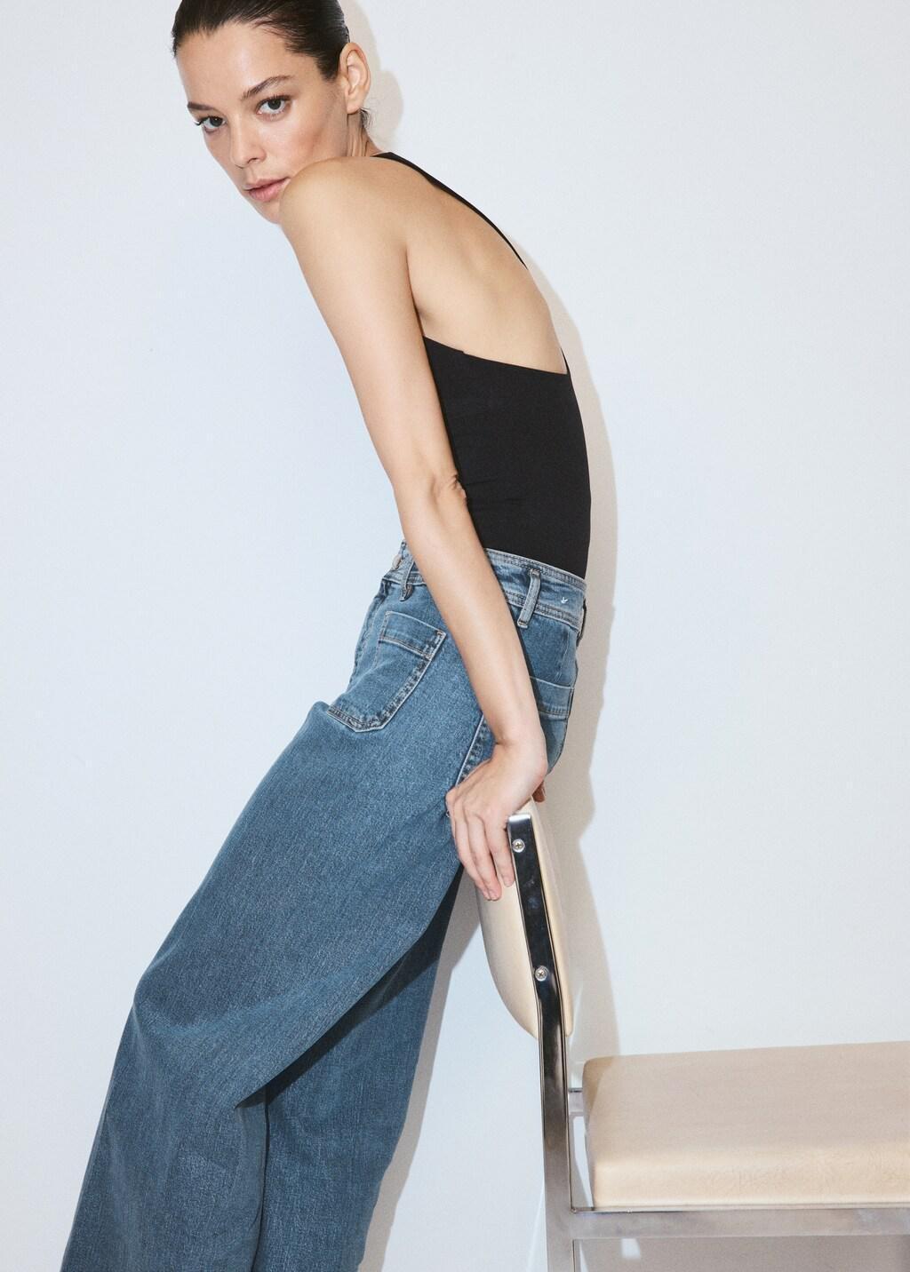 Blue High-Waisted Wide Leg Jeans, Open Blue, large image number 4