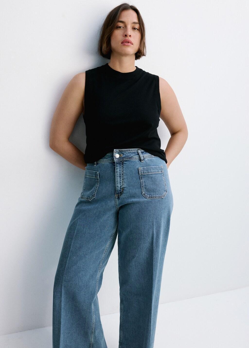 Blue High-Waisted Wide Leg Jeans, Open Blue, large image number 6