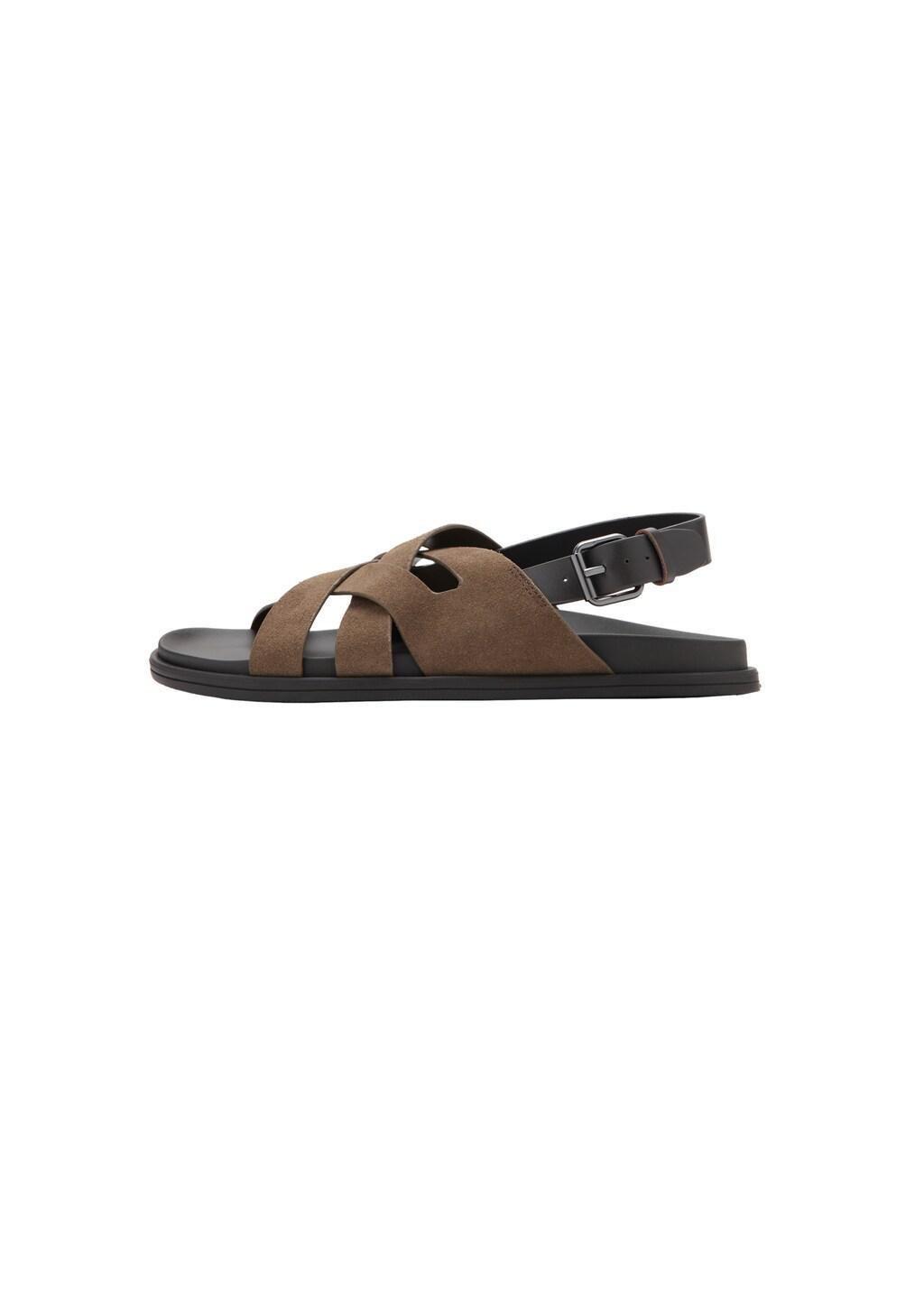 Brown Suede Leather Sandals With Crossed Straps, Medium Brown, large image number 2