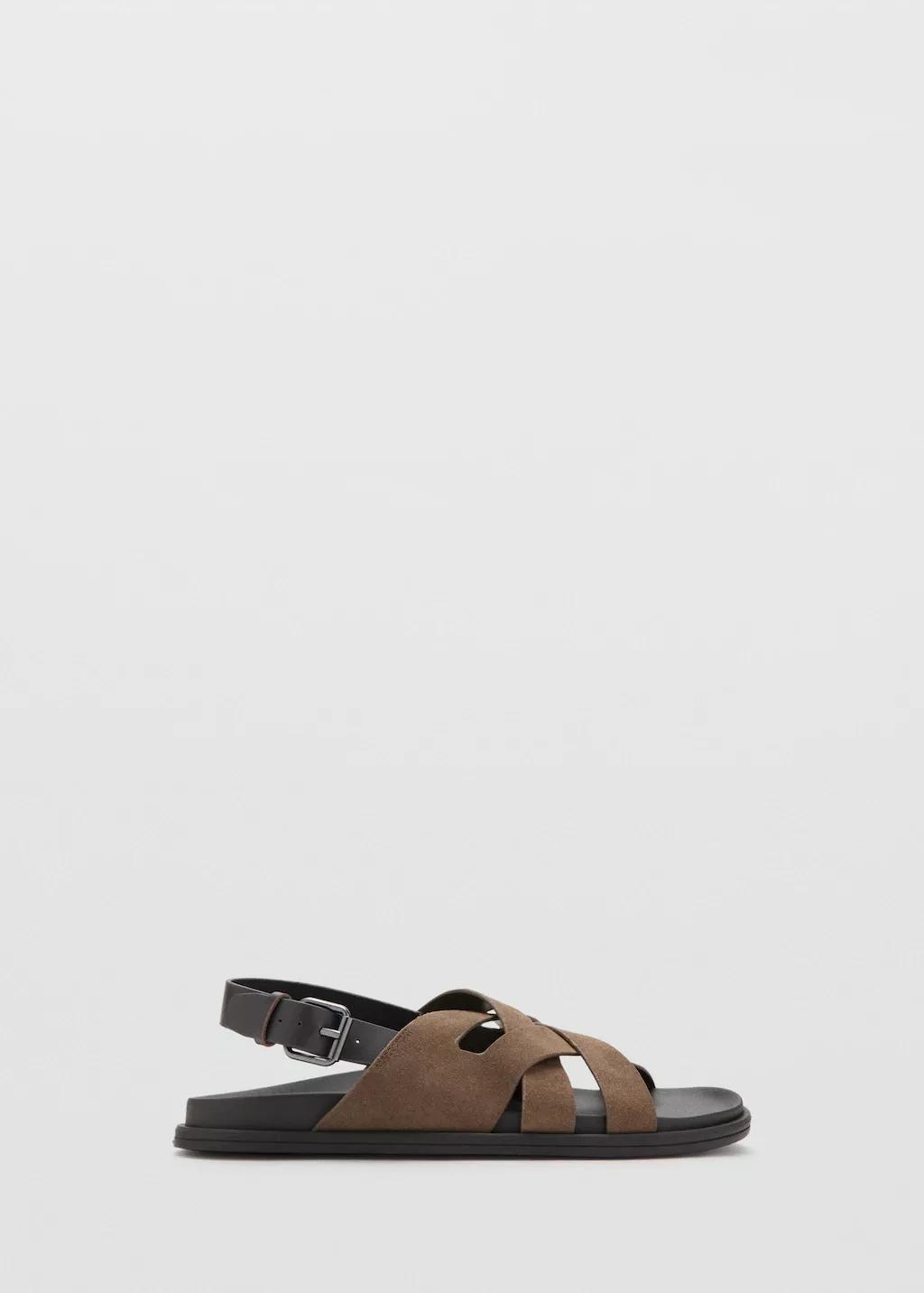 Brown Suede Leather Sandals With Crossed Straps, Medium Brown, large image number 3
