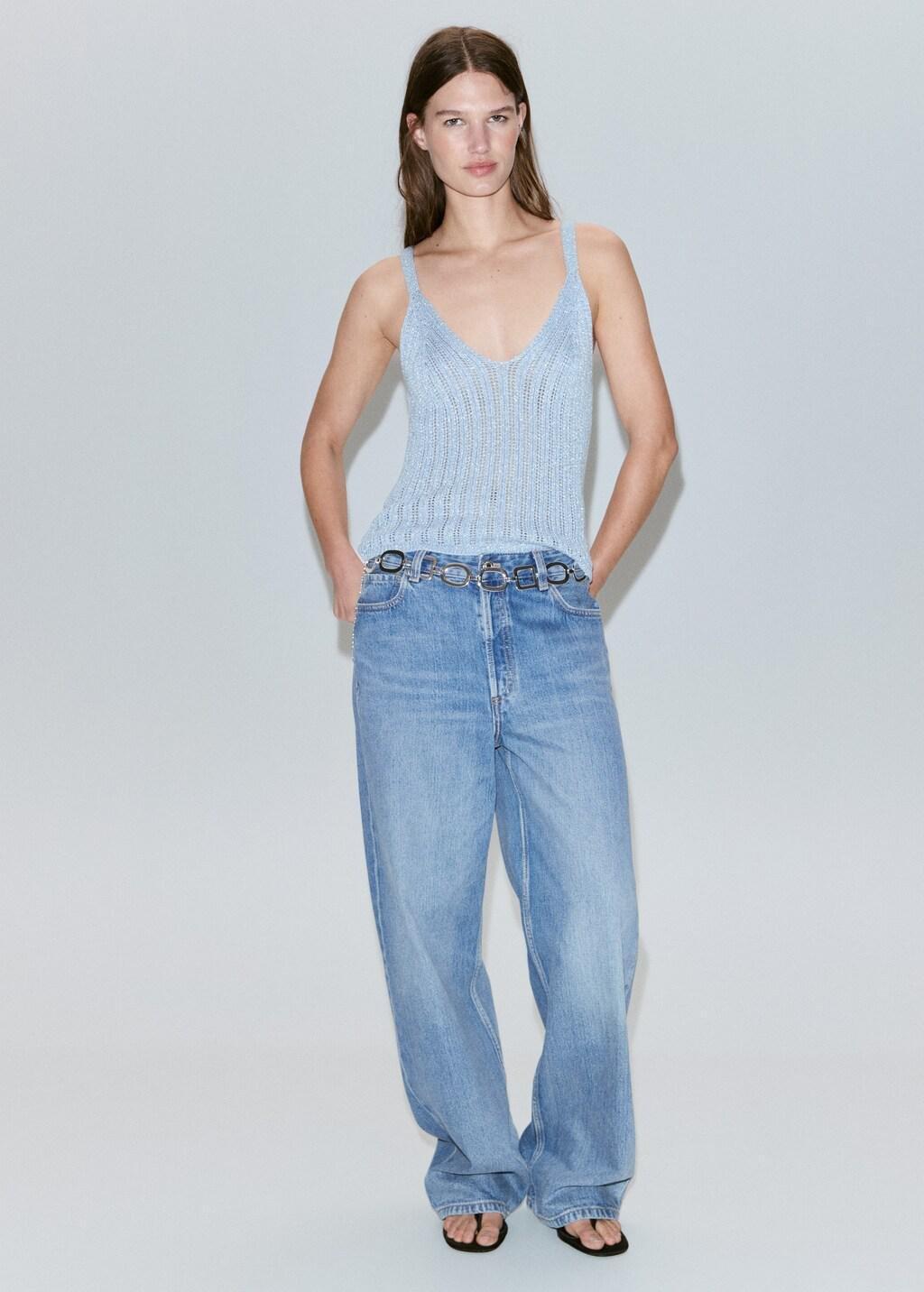 Blue Openwork Lurex Knit Top, Light-Pastel Blue, large image number 0