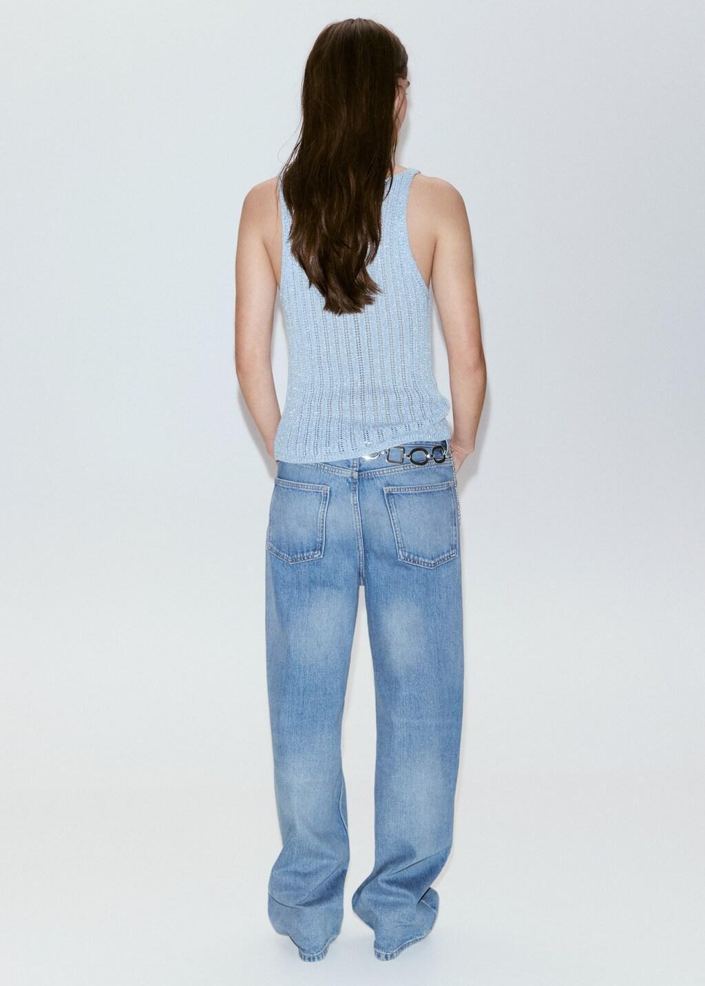 Blue Openwork Lurex Knit Top, Light-Pastel Blue, medium