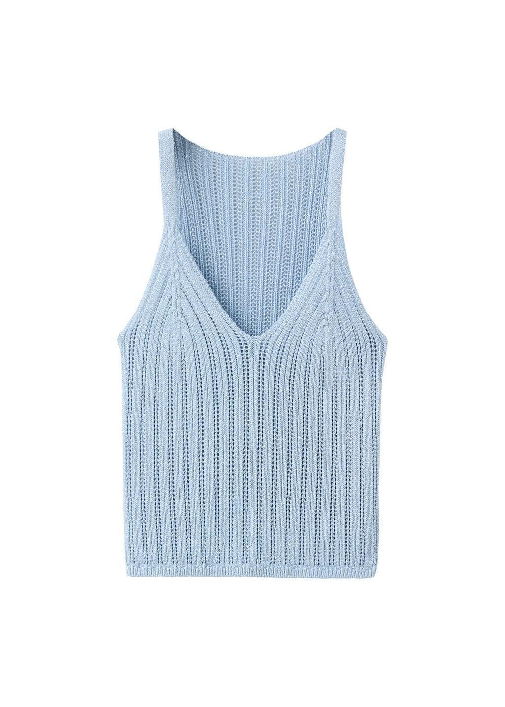 Blue Openwork Lurex Knit Top, Light-Pastel Blue, large image number 6