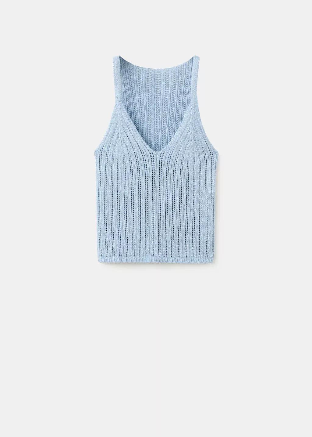 Blue Openwork Lurex Knit Top, Light-Pastel Blue, large image number 7