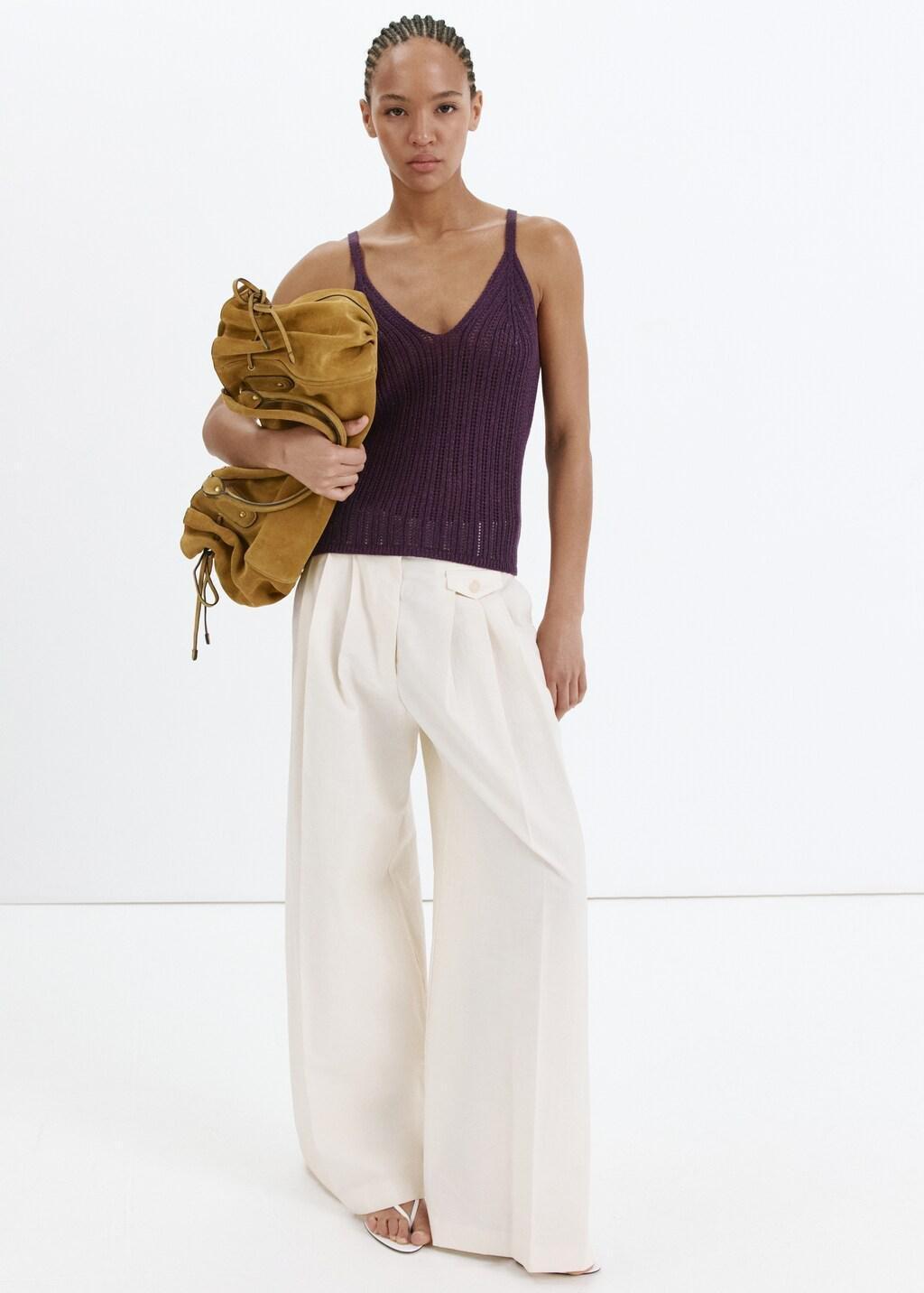 Purple Openwork Lurex Knit Top, Medium Purple, medium