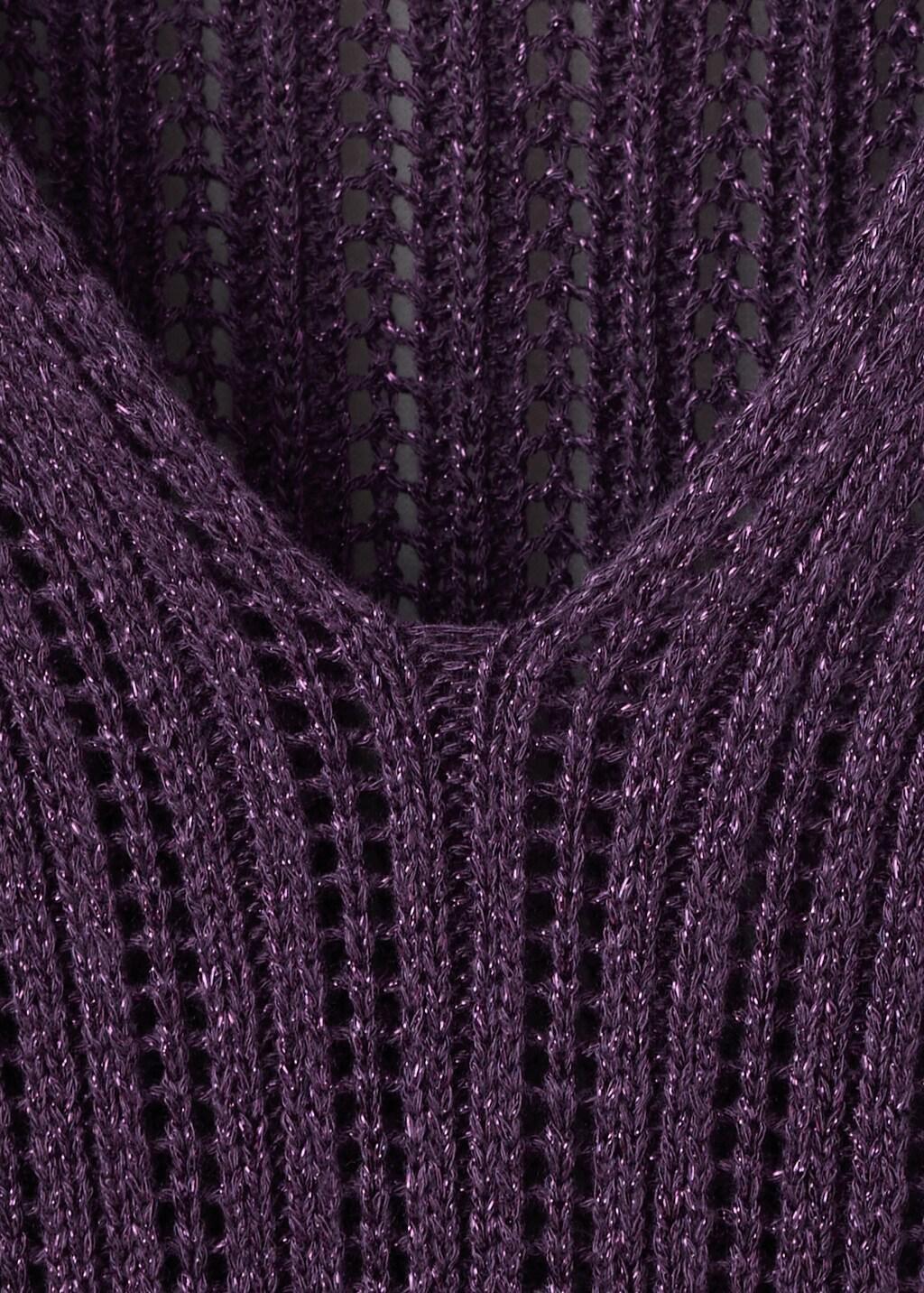 Purple Openwork Lurex Knit Top, Medium Purple, medium
