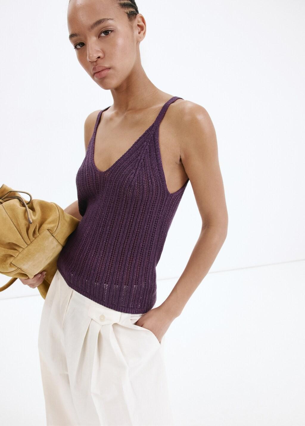 Purple Openwork Lurex Knit Top, Medium Purple, large image number 3
