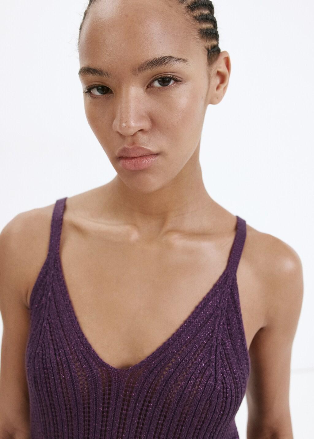 Purple Openwork Lurex Knit Top, Medium Purple, large image number 4