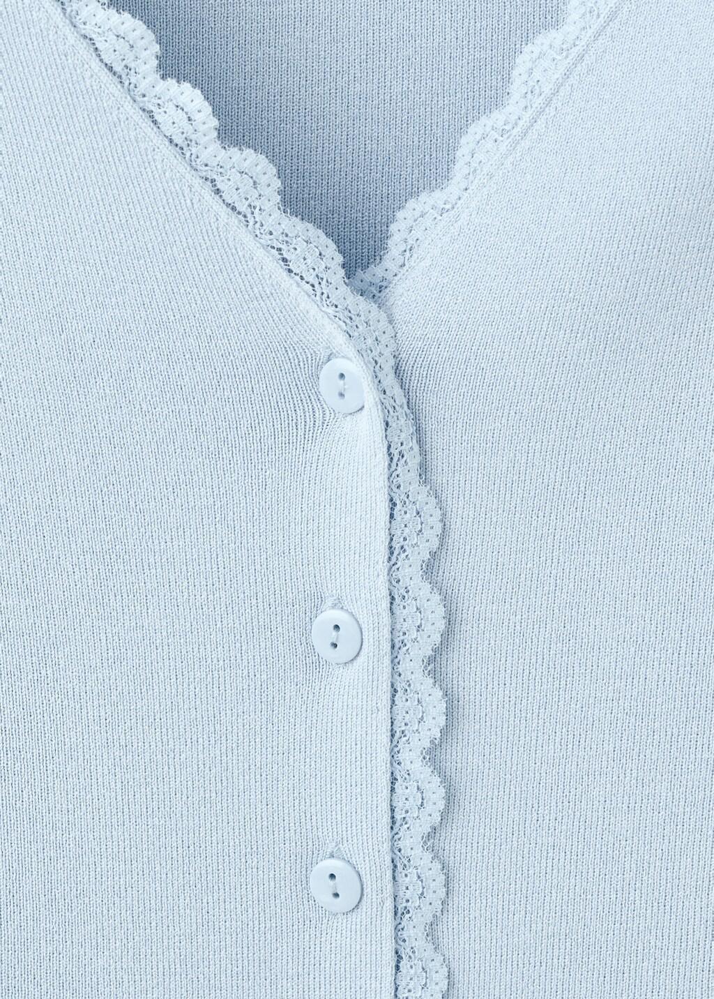 Blue Lt Pastel Fine Knit Cardigan With Lace Details, Light-Pastel Blue, large image number 1