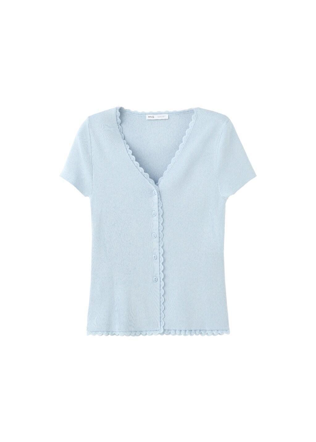 Blue Lt Pastel Fine Knit Cardigan With Lace Details, Light-Pastel Blue, large image number 6