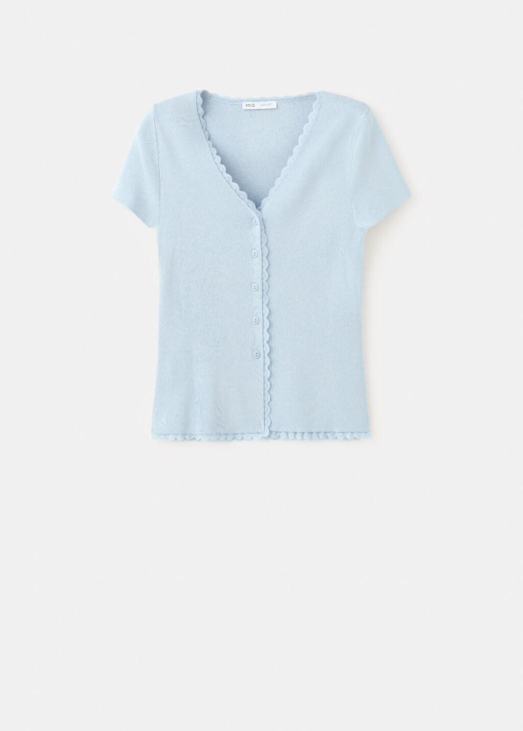 Blue Lt Pastel Fine Knit Cardigan With Lace Details, Light-Pastel Blue, large image number 7