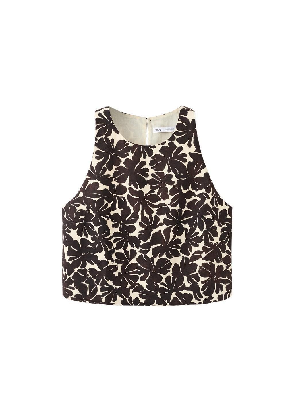 Beige Floral Button-Back Top, Light Beige, large image number 6
