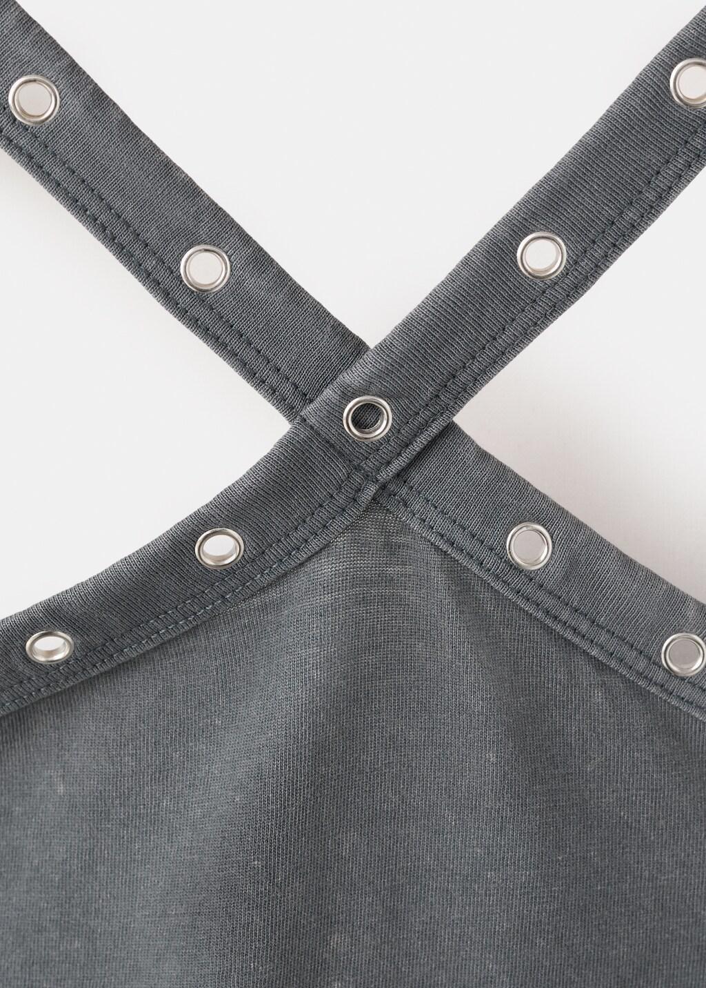 Grey Crossed Halter Top Eyelets, Kids Girls, Charcoal, large image number 0