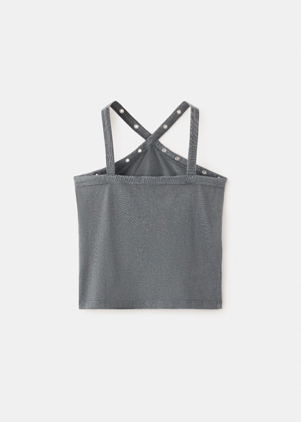 Grey Crossed Halter Top Eyelets, Kids Girls, Charcoal, large image number 1