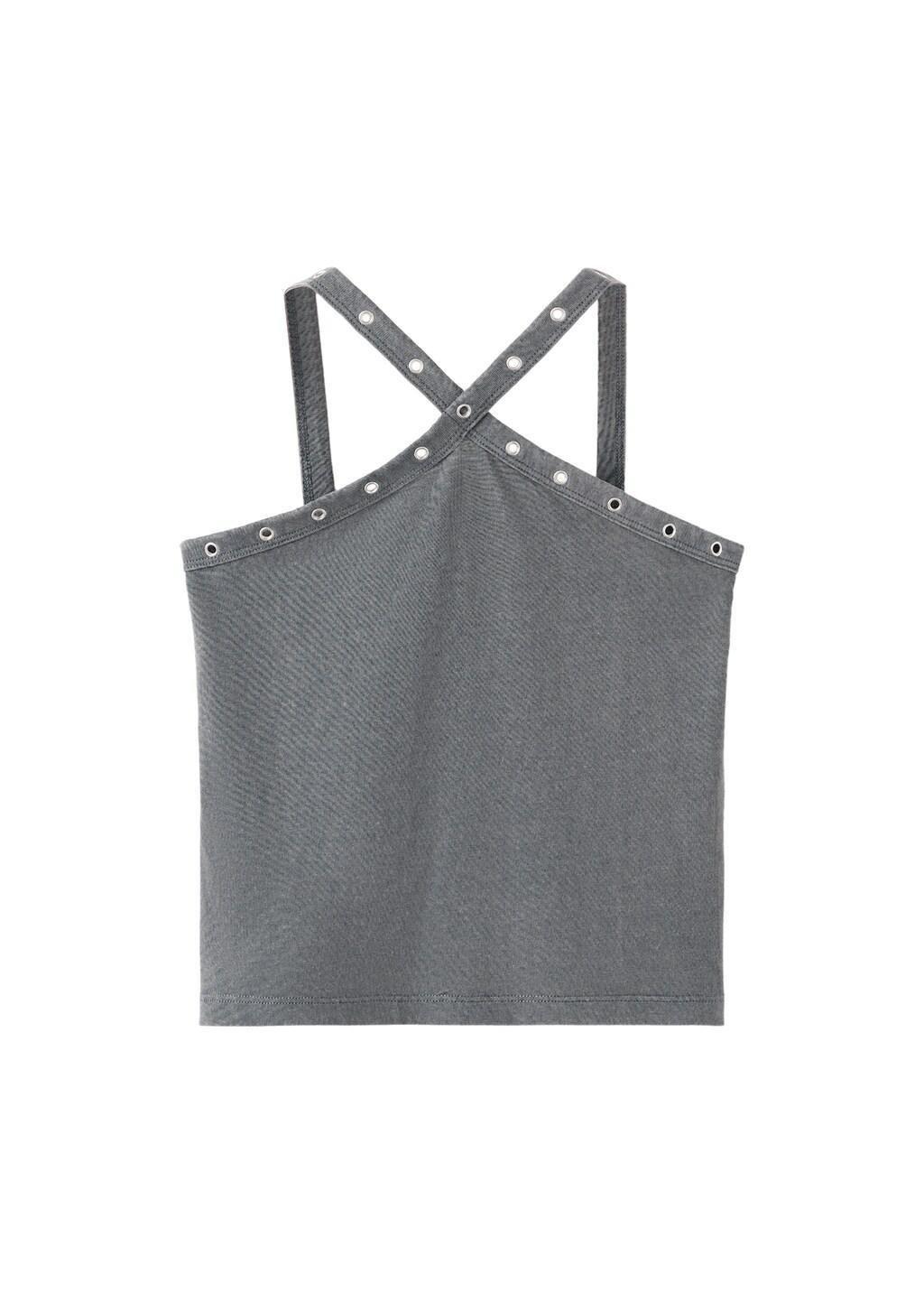 Grey Crossed Halter Top Eyelets, Kids Girls, Charcoal, large image number 4