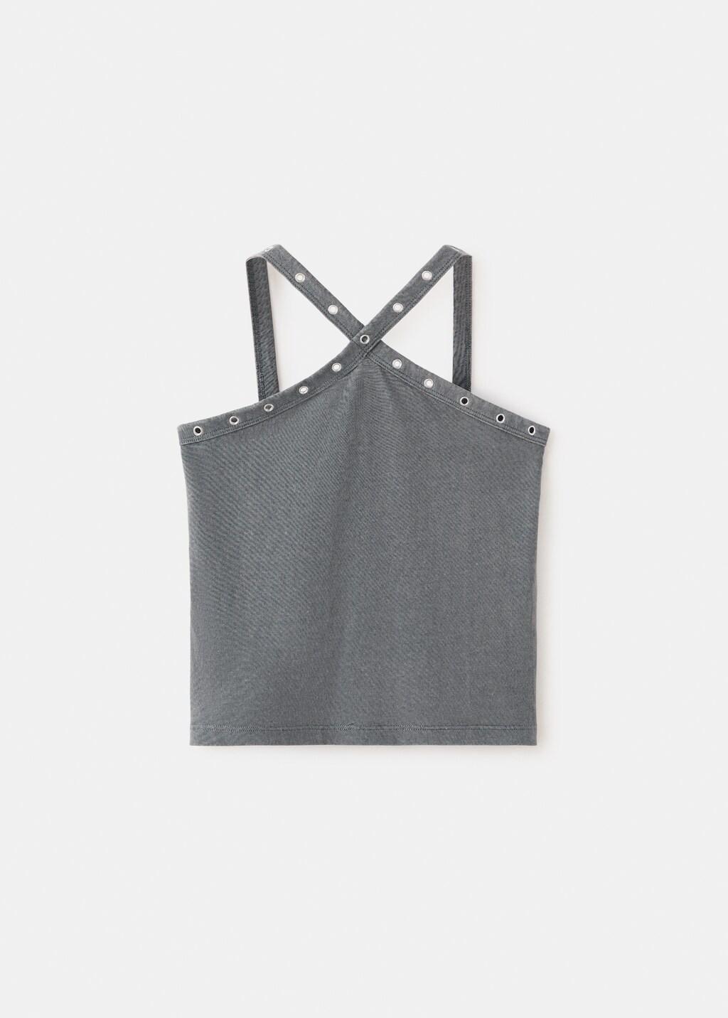 Grey Crossed Halter Top Eyelets, Kids Girls, Charcoal, large image number 5