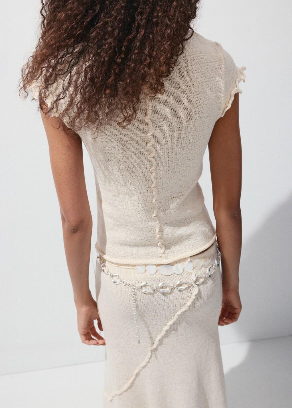 Brown Short-Sleeve Jumper With Wavy Seams, Light Pastel Brown, medium
