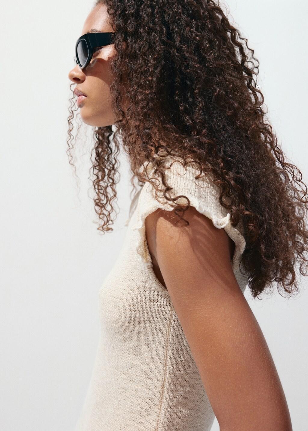 Brown Short-Sleeve Jumper With Wavy Seams, Light Pastel Brown, large image number 4