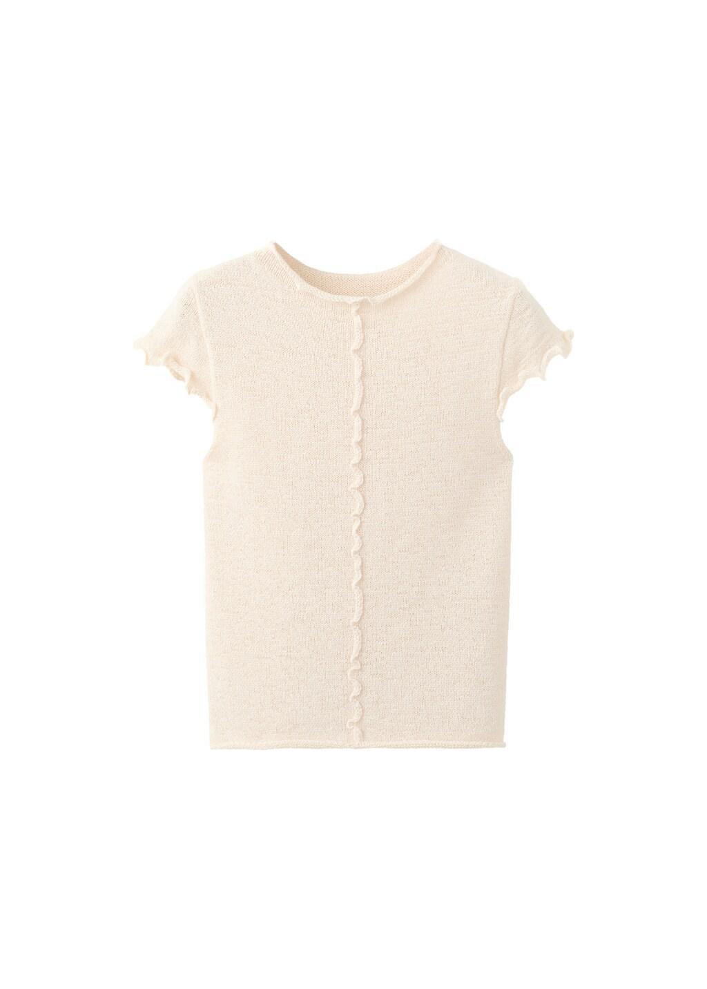 Brown Short-Sleeve Jumper With Wavy Seams, Light Pastel Brown, large image number 6