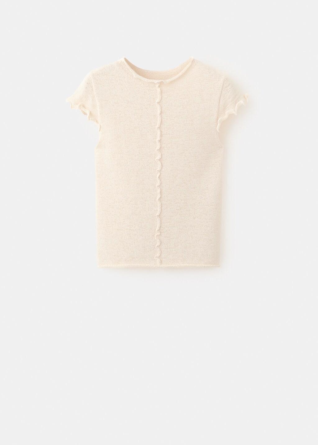 Brown Short-Sleeve Jumper With Wavy Seams, Light Pastel Brown, large image number 7