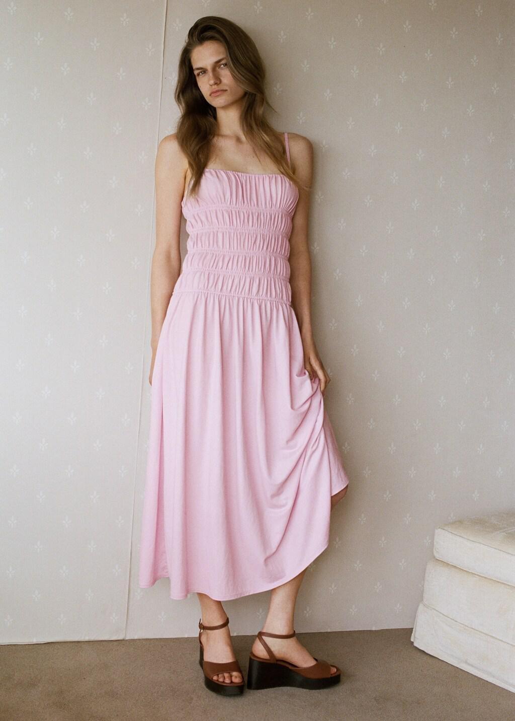 Pink Lt Pastel Ruched Long Dress, Light-Pastel Pink, large image number 0