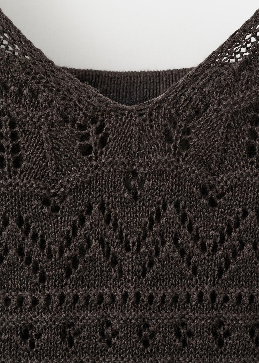 Brown Scalloped Hem Crochet Dress, Dark Brown, large image number 1