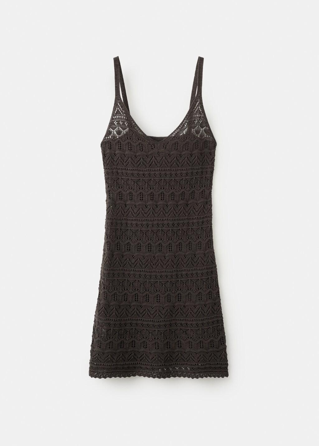 Brown Scalloped Hem Crochet Dress, Dark Brown, large image number 7