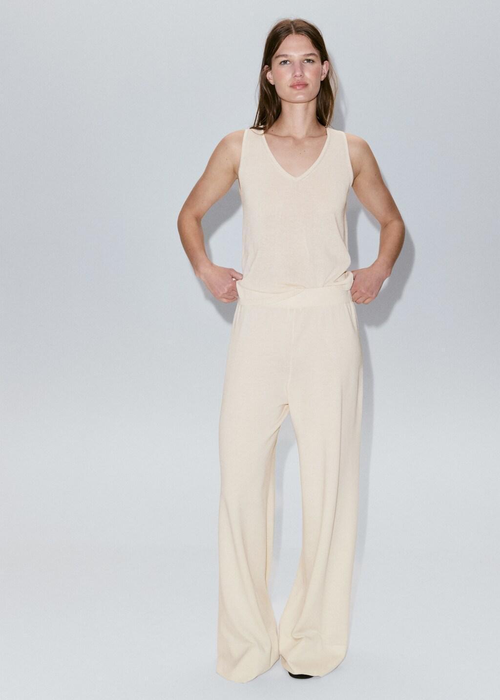 Brown Straight-Fit Trousers With Elastic Waist, Light Pastel Brown, medium