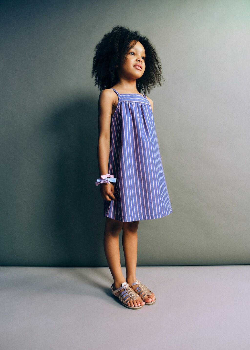 Blue Cut-Out Back Striped Dress, Baby Girls, Medium Blue, medium