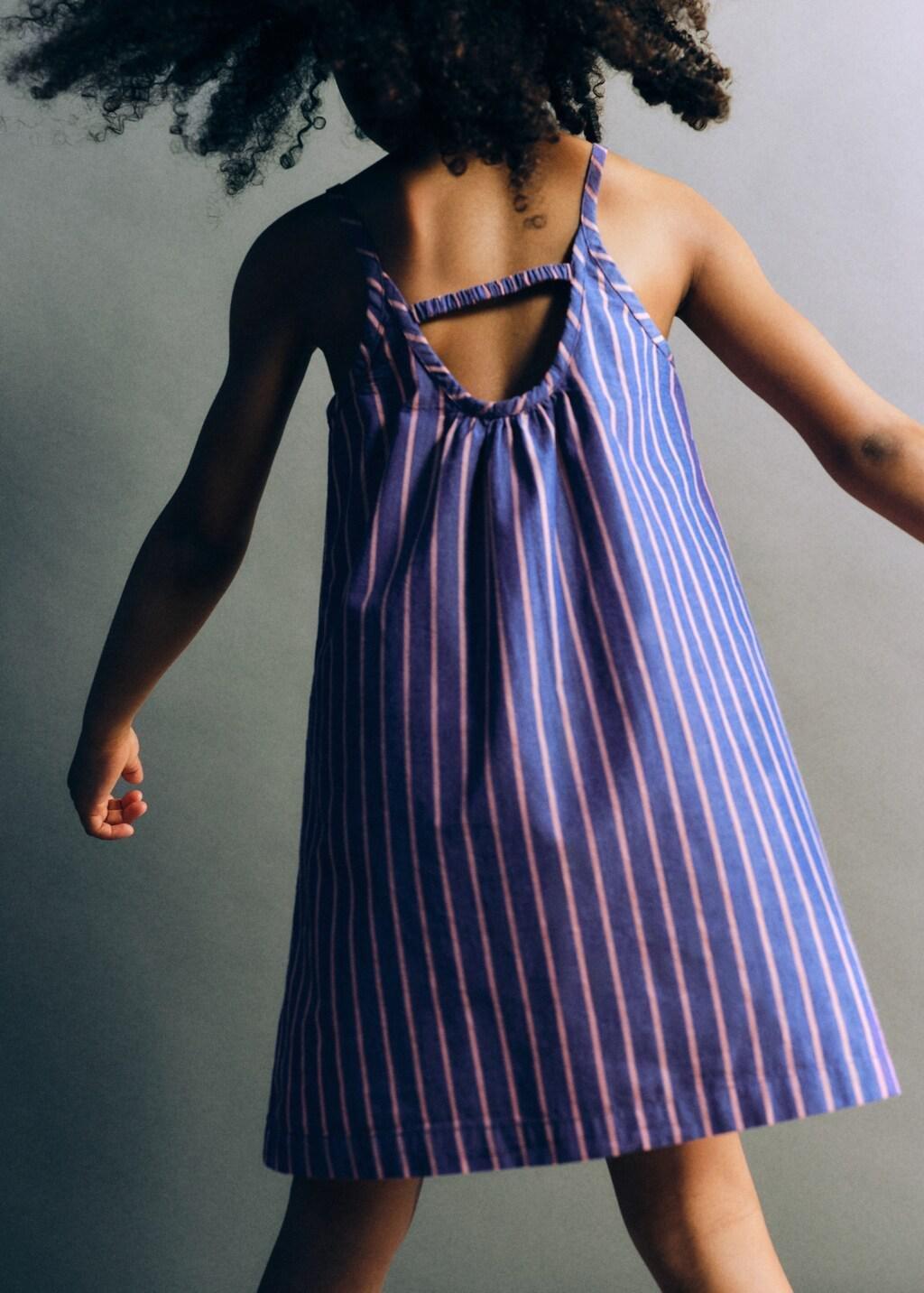 Blue Cut-Out Back Striped Dress, Baby Girls, Medium Blue, medium