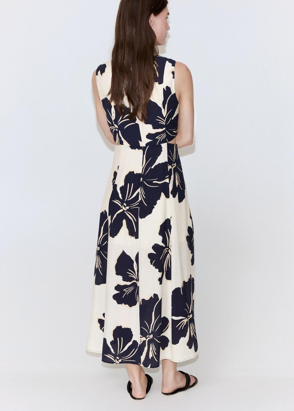 Beige Floral Print Cut-Out Dress, Light Beige, medium