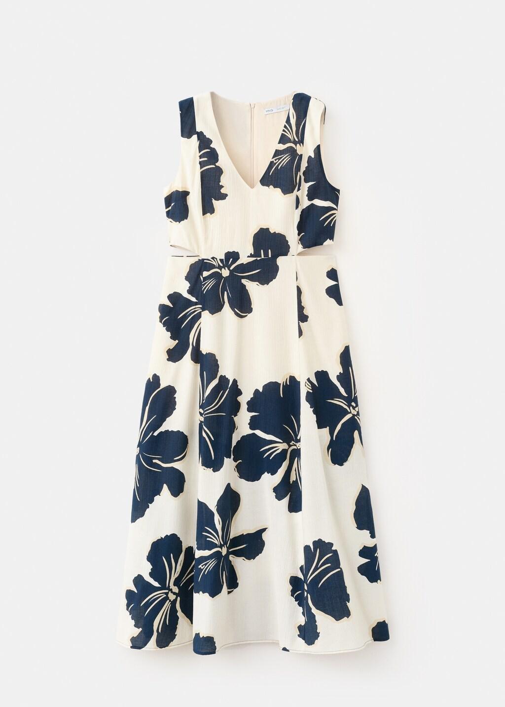 Beige Floral Print Cut-Out Dress, Light Beige, large image number 8