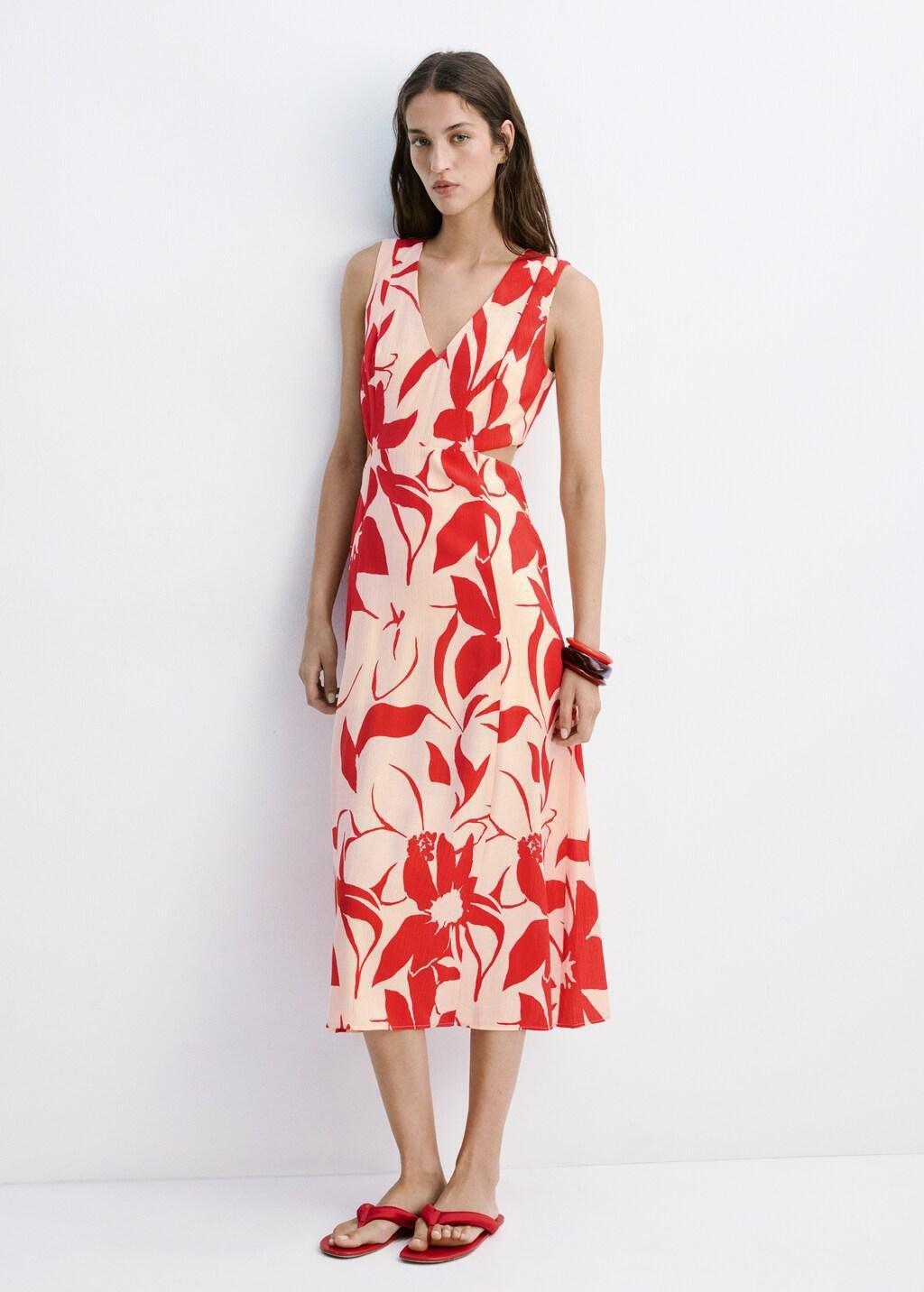 RED Floral print cut-out dress, Red, large image number 0