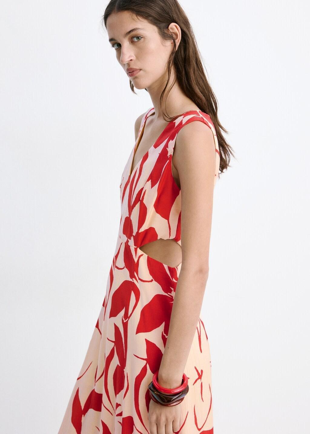 RED Floral print cut-out dress, Red, large image number 3