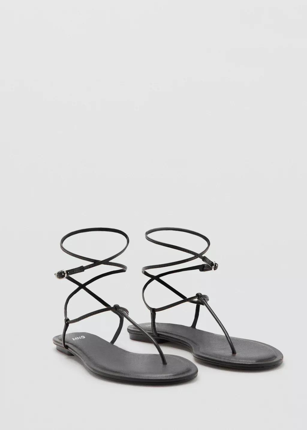 Brown Flat Strappy Sandal, Dark Brown, large image number 1