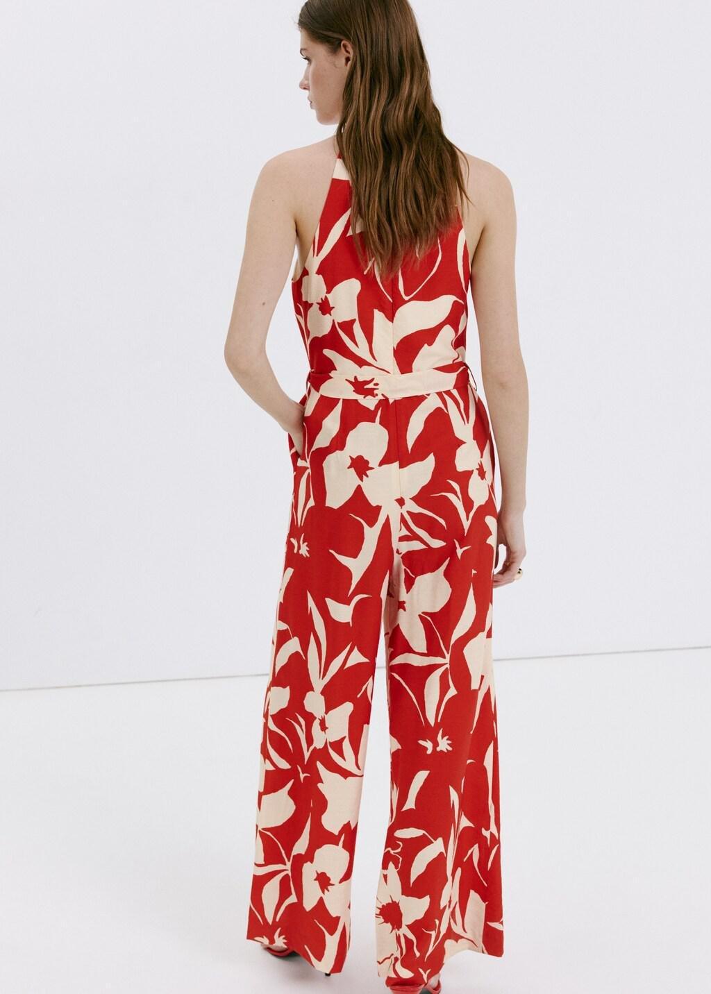 Red Floral Print Jumpsuit With Belt, Red, large image number 2