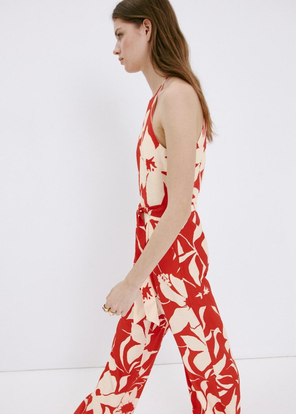 Red Floral Print Jumpsuit With Belt, Red, large image number 4