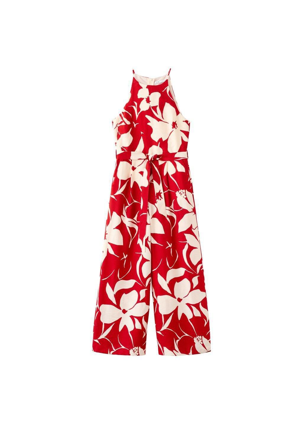 Red Floral Print Jumpsuit With Belt, Red, large image number 6