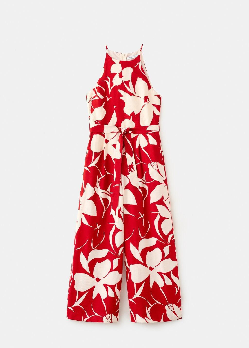 Red Floral Print Jumpsuit With Belt, Red, large image number 7