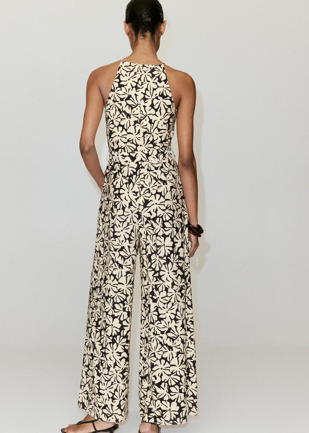 Black Floral Print Jumpsuit With Belt, Black, large image number 2