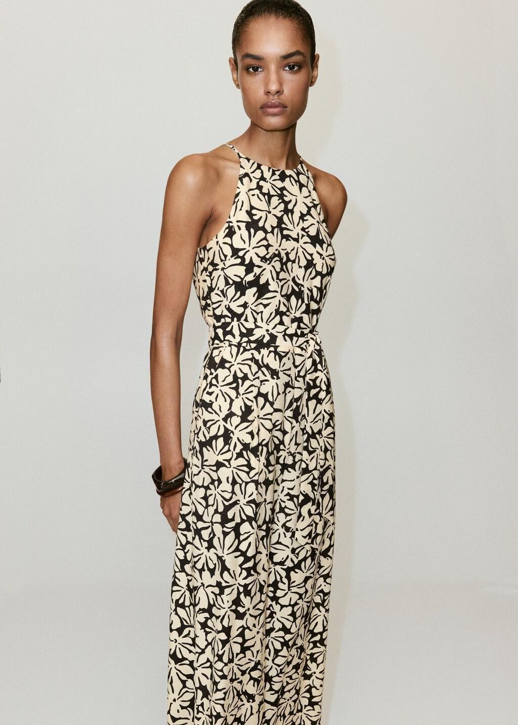 Black Floral Print Jumpsuit With Belt, Black, large image number 3