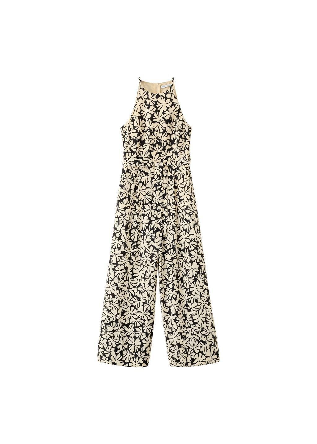 Black Floral Print Jumpsuit With Belt, Black, large image number 7
