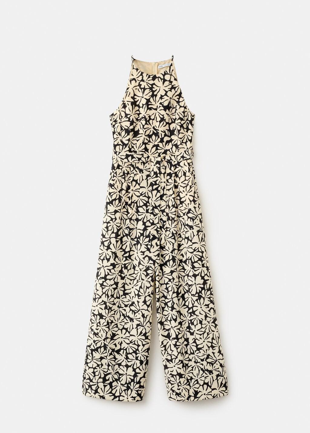 Black Floral Print Jumpsuit With Belt, Black, large image number 8