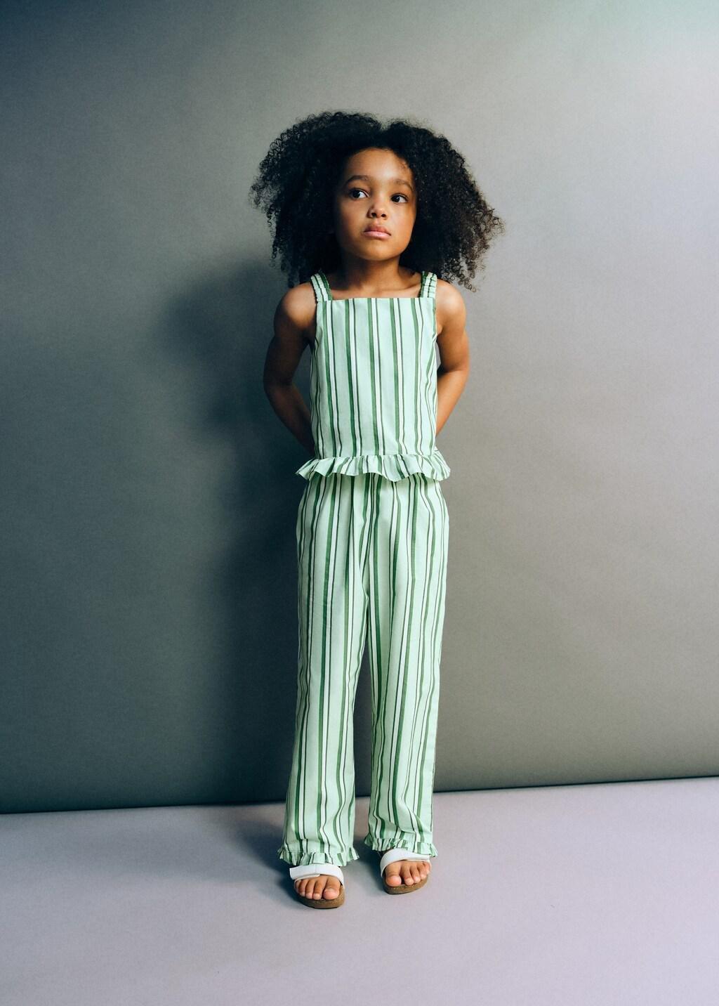 Green Ruffled Stripe-Patterned Blouse, Baby Girls, Green, large image number 0