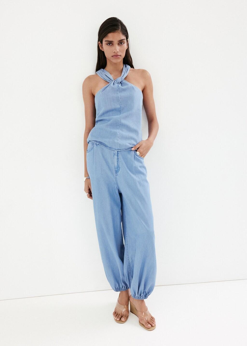 OPEN BLUE Cross-back strap denim top, Open Blue, large image number 0