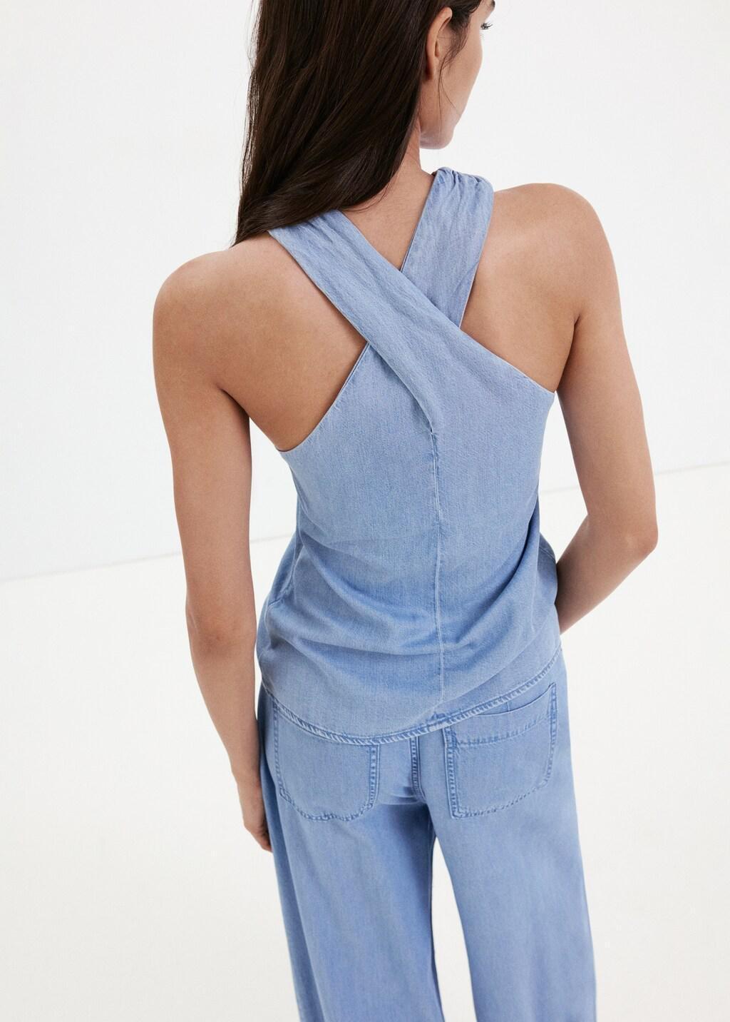 OPEN BLUE Cross-back strap denim top, Open Blue, large image number 2