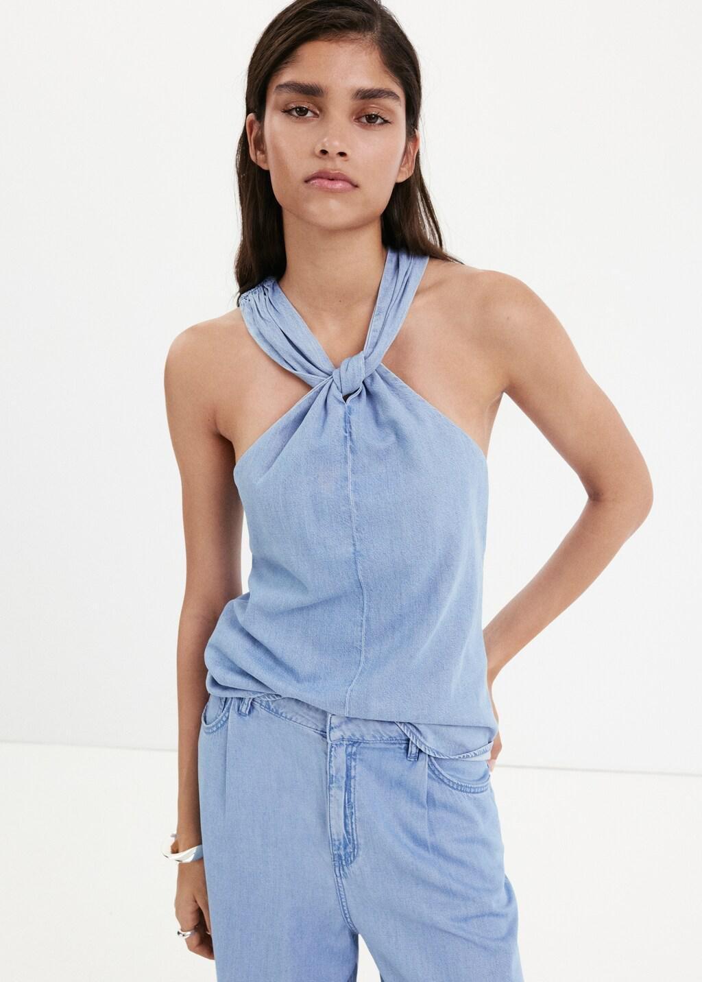 OPEN BLUE Cross-back strap denim top, Open Blue, large image number 3