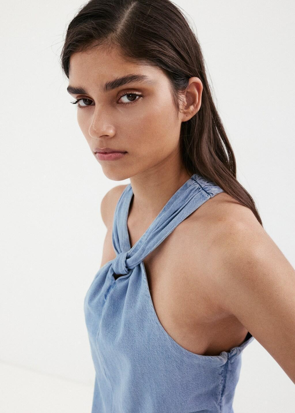 OPEN BLUE Cross-back strap denim top, Open Blue, large image number 4