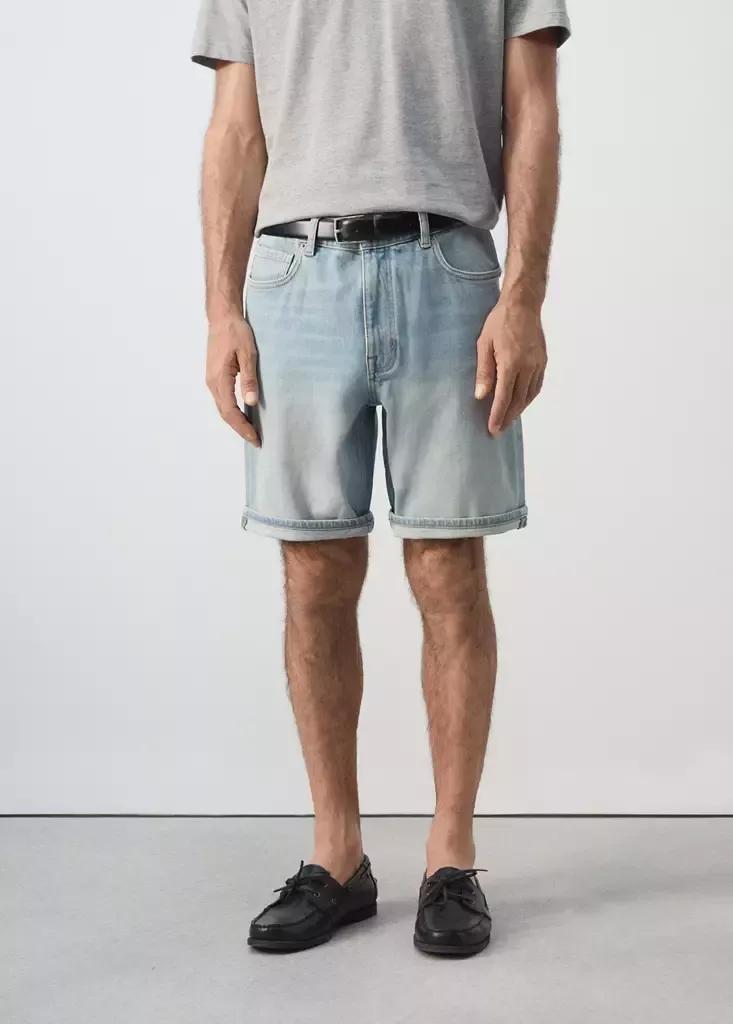 Blue Slim-Fit Denim Bermuda Shorts, Open Blue, large image number 0