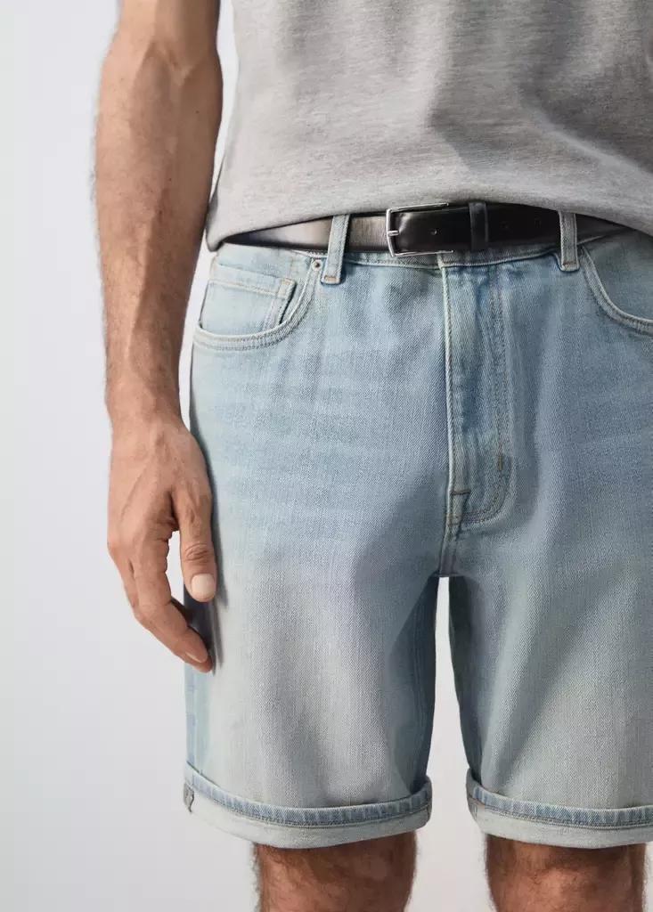 Blue Slim-Fit Denim Bermuda Shorts, Open Blue, large image number 2